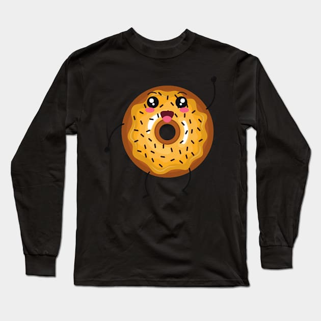 Smiling friendly Cartoon Donut Long Sleeve T-Shirt by InkyArt